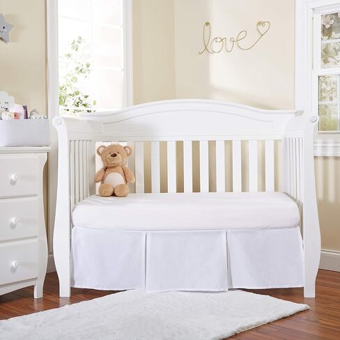 EVERYDAY KIDS White Pleated Crib Skirt; 100% Natural Cotton Nursery Crib Bedding Skirt for Baby Boys and Girls; Crib Dust Ruffle with Split Corners for Easy On and Off, 14 Inch Drop in Kuwait