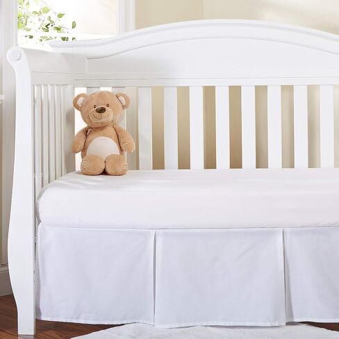 EVERYDAY KIDS White Pleated Crib Skirt; 100% Natural Cotton Nursery Crib Bedding Skirt for Baby Boys and Girls; Crib Dust Ruffle with Split Corners for Easy On and Off, 14 Inch Drop in Kuwait