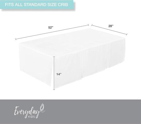 EVERYDAY KIDS White Pleated Crib Skirt; 100% Natural Cotton Nursery Crib Bedding Skirt for Baby Boys and Girls; Crib Dust Ruffle with Split Corners for Easy On and Off, 14 Inch Drop in Kuwait