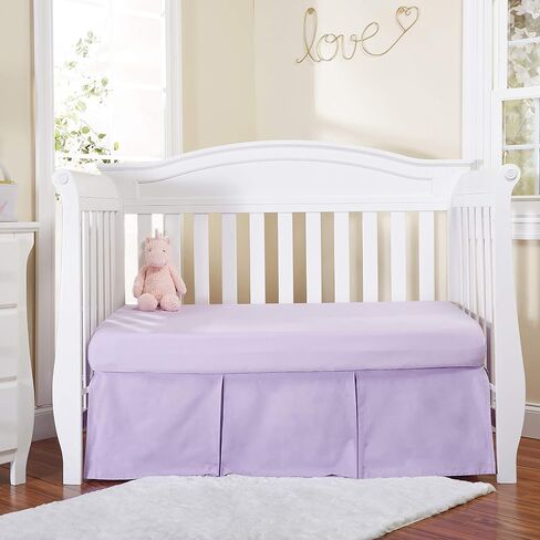 EVERYDAY KIDS White Pleated Crib Skirt; 100% Natural Cotton Nursery Crib Bedding Skirt for Baby Boys and Girls; Crib Dust Ruffle with Split Corners for Easy On and Off, 14 Inch Drop in Kuwait