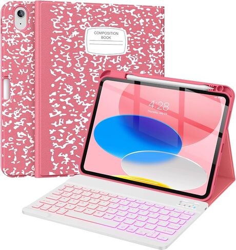 حافظة لوحة مفاتيح Supveco لجهاز iPad الجيل العاشر 10.9 بوصة مع حامل قلم رصاص - [زوايا عرض متعددة]، غطاء لوحة مفاتيح قابل للطي بإضاءة خلفية لاسلكية قابلة للفصل لجهاز iPad الجيل العاشر 2022 - أسود in Kuwait
