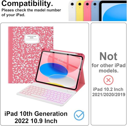 حافظة لوحة مفاتيح Supveco لجهاز iPad الجيل العاشر 10.9 بوصة مع حامل قلم رصاص - [زوايا عرض متعددة]، غطاء لوحة مفاتيح قابل للطي بإضاءة خلفية لاسلكية قابلة للفصل لجهاز iPad الجيل العاشر 2022 - أسود in Kuwait
