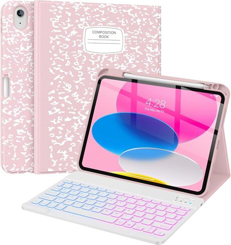 حافظة لوحة مفاتيح Supveco لجهاز iPad الجيل العاشر 10.9 بوصة مع حامل قلم رصاص - [زوايا عرض متعددة]، غطاء لوحة مفاتيح قابل للطي بإضاءة خلفية لاسلكية قابلة للفصل لجهاز iPad الجيل العاشر 2022 - أسود in Kuwait