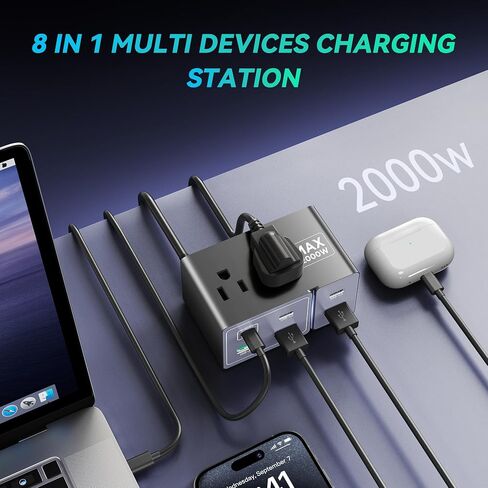محطة شحن كتلة شاحن USB C: مركز شحن 8 منافذ بقوة 160 وات لأجهزة متعددة - شاحن GaN Brick بحد أقصى 65 وات للطاقة لجهاز MacBook Pro Air DELL HP iPhone iPad Galaxy S24-2000W Max AC للسفر المنزلي in Saudi Arabia