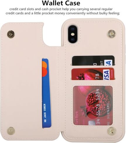 iCoverCase Compatible with iPhone Xs Max Case with Card Holder, Wallet Phone Case for Women Men RFID Blocking PU Leather Case (Beige) in Saudi Arabia