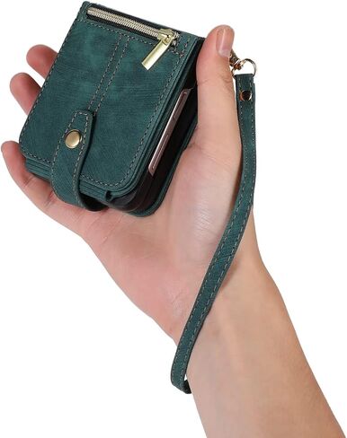 UEEBAI Wallet Case for Samsung Galaxy Z Flip 6 5G, 3 Card Slots Leather Wallet Shockproof Flip Cover with Hand Strap Card Slots Zipper Pocket Kickstand Handbag Magnetic Closure - Purple in Saudi Arabia