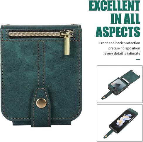 UEEBAI Wallet Case for Samsung Galaxy Z Flip 6 5G, 3 Card Slots Leather Wallet Shockproof Flip Cover with Hand Strap Card Slots Zipper Pocket Kickstand Handbag Magnetic Closure - Purple in Saudi Arabia