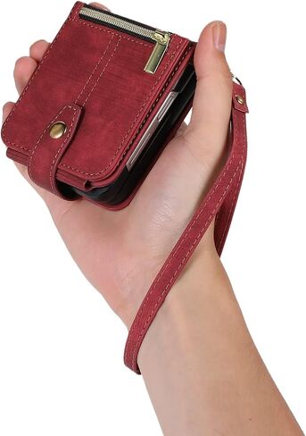 UEEBAI Wallet Case for Samsung Galaxy Z Flip 6 5G, 3 Card Slots Leather Wallet Shockproof Flip Cover with Hand Strap Card Slots Zipper Pocket Kickstand Handbag Magnetic Closure - Purple in Saudi Arabia