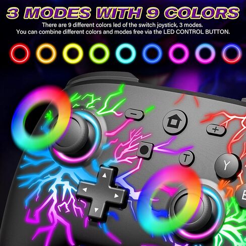 Switch Controllers for Nintendo Switch/Lite/OLED and PC, Wireless Switch Pro Controller with Cool LED Lights/Adjustable Turbo/Motion Control in Saudi Arabia