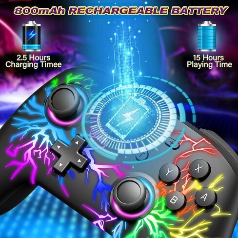 Switch Controllers for Nintendo Switch/Lite/OLED and PC, Wireless Switch Pro Controller with Cool LED Lights/Adjustable Turbo/Motion Control in Saudi Arabia