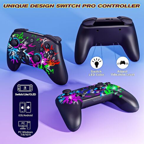Switch Controllers for Nintendo Switch/Lite/OLED and PC, Wireless Switch Pro Controller with Cool LED Lights/Adjustable Turbo/Motion Control in Saudi Arabia