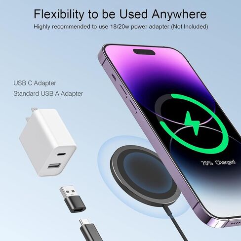 [1 Pack] Magnetic Wireless Charger 15W Fast Mag-Safe Compatible with iPhone 15/14/13/12 Series and Airpods pro/2/3 [1 Extra Magnetic Ring] for Wireless Charger iPhone X-11 SERIE (BLACK) in Saudi Arabia