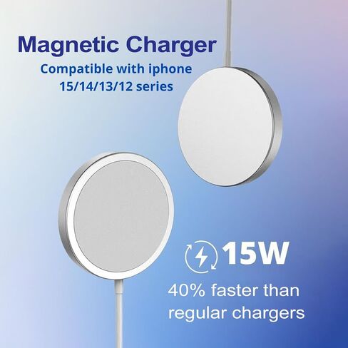 [1 Pack] Magnetic Wireless Charger 15W Fast Mag-Safe Compatible with iPhone 15/14/13/12 Series and Airpods pro/2/3 [1 Extra Magnetic Ring] for Wireless Charger iPhone X-11 SERIE (BLACK) in Saudi Arabia
