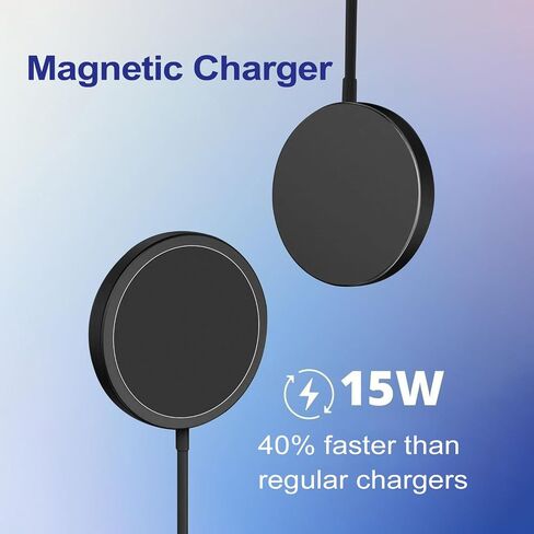 [1 Pack] Magnetic Wireless Charger 15W Fast Mag-Safe Compatible with iPhone 15/14/13/12 Series and Airpods pro/2/3 [1 Extra Magnetic Ring] for Wireless Charger iPhone X-11 SERIE (BLACK) in Saudi Arabia