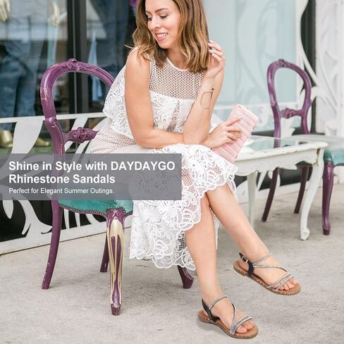 Women's Sparkle Rhinestone Flat Sandals with Back Elastic Ankle Strap, Comfortable Memory Foam Slip On Open Toe Shoes for Dressy or Everyday Summer Wear, Glitter Bling and for Work, Beach, Strappy Wedding Sandals in Saudi Arabia
