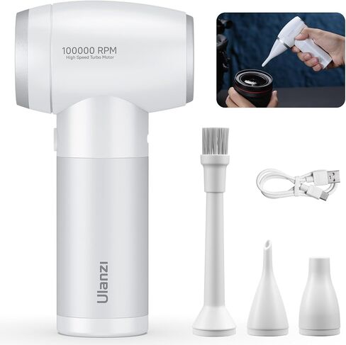 ULANZI Electric Air Duster Kit, 2-in-1 Design w 3 Replacable Nozzles, 4 Gear Intelligent Mechanism Dust Blower & Vacuum Cleaner, Professional Lens Cleaning Air Blower (40000~100000r/min, 5V/2A) -White in Saudi Arabia