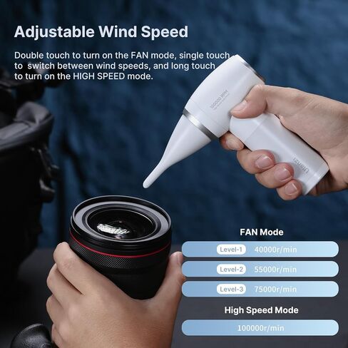 ULANZI Electric Air Duster Kit, 2-in-1 Design w 3 Replacable Nozzles, 4 Gear Intelligent Mechanism Dust Blower & Vacuum Cleaner, Professional Lens Cleaning Air Blower (40000~100000r/min, 5V/2A) -White in Saudi Arabia
