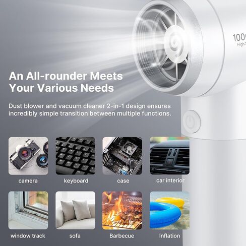 ULANZI Electric Air Duster Kit, 2-in-1 Design w 3 Replacable Nozzles, 4 Gear Intelligent Mechanism Dust Blower & Vacuum Cleaner, Professional Lens Cleaning Air Blower (40000~100000r/min, 5V/2A) -White in Saudi Arabia