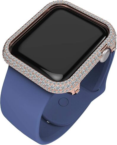 Luxury Full Bling Rhinestone Crystal Diamond Handwork Inlaid Metal Alloy Bezel Frame Case Cover Compatible Apple Watch Series 4 5 6 SE Gift for Men Women (Silver, 44mm) in Saudi Arabia