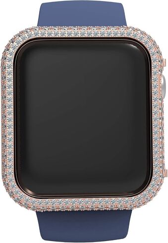 Luxury Full Bling Rhinestone Crystal Diamond Handwork Inlaid Metal Alloy Bezel Frame Case Cover Compatible Apple Watch Series 4 5 6 SE Gift for Men Women (Silver, 44mm) in Saudi Arabia