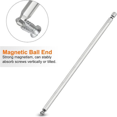 Ball End Hex Screwdriver Bit Set 6mm (H6.0) Size 1/4" Hex Shank 200mm (8") Long Magnetic Ball Head Bits S2 Steel Metric Screw Driver Bit in Saudi Arabia