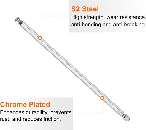 Ball End Hex Screwdriver Bit Set 6mm (H6.0) Size 1/4" Hex Shank 200mm (8") Long Magnetic Ball Head Bits S2 Steel Metric Screw Driver Bit in Saudi Arabia
