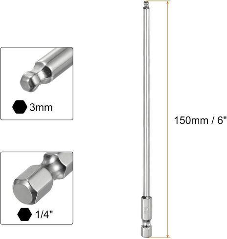 Ball End Hex Screwdriver Bit Set 6mm (H6.0) Size 1/4" Hex Shank 200mm (8") Long Magnetic Ball Head Bits S2 Steel Metric Screw Driver Bit in Saudi Arabia
