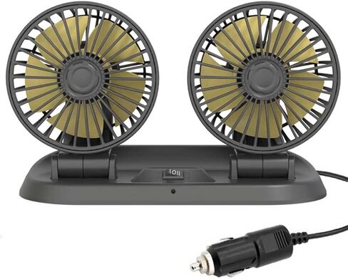 12V Portable Dual Head Cigarette Lighter Car Fan, 2-Speeds 360°Rotation Vehicle Cooling Fan for Car Dashboard SUV RV Truck in Kuwait