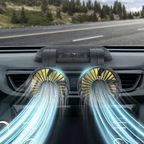 12V Portable Dual Head Cigarette Lighter Car Fan, 2-Speeds 360°Rotation Vehicle Cooling Fan for Car Dashboard SUV RV Truck in Kuwait