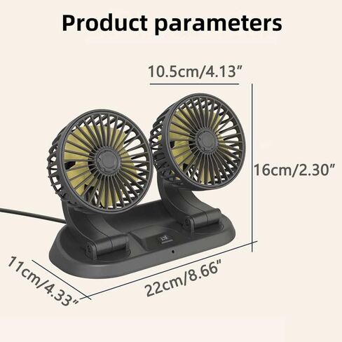 12V Portable Dual Head Cigarette Lighter Car Fan, 2-Speeds 360°Rotation Vehicle Cooling Fan for Car Dashboard SUV RV Truck in Kuwait