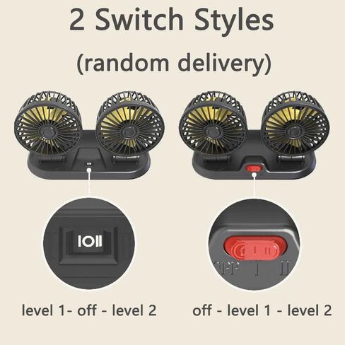12V Portable Dual Head Cigarette Lighter Car Fan, 2-Speeds 360°Rotation Vehicle Cooling Fan for Car Dashboard SUV RV Truck in Kuwait