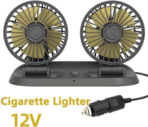 12V Portable Dual Head Cigarette Lighter Car Fan, 2-Speeds 360°Rotation Vehicle Cooling Fan for Car Dashboard SUV RV Truck in Kuwait