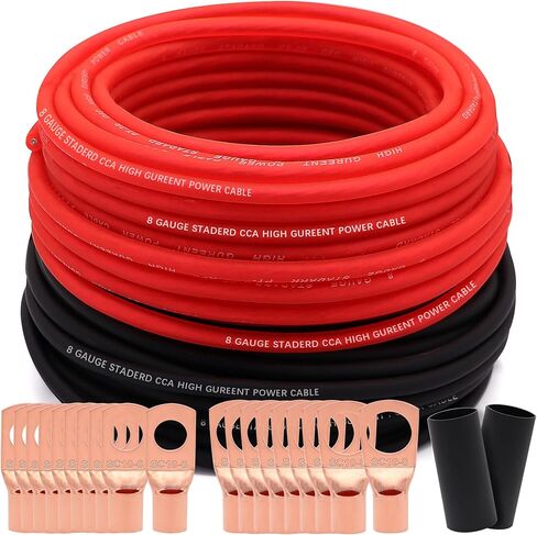 100 قدم 8 سلك قياس من النحاس المغطى بالألومنيوم CAA سلك السيارات الأساسي، كابل بطارية 8AWG، مكبر صوت ستيريو للسيارة، كابل طاقة وأرضي لمضخم السيارة، كابل لحام أسلاك مقطورة RV (أسود + أحمر) in Kuwait