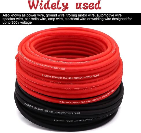 100 قدم 8 سلك قياس من النحاس المغطى بالألومنيوم CAA سلك السيارات الأساسي، كابل بطارية 8AWG، مكبر صوت ستيريو للسيارة، كابل طاقة وأرضي لمضخم السيارة، كابل لحام أسلاك مقطورة RV (أسود + أحمر) in Kuwait