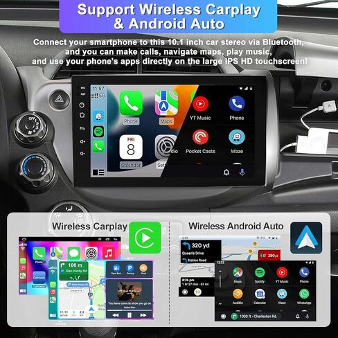 4G+64G Car Radio for Honda Fit 2008-2013 with Wireless Carpaly & Android Auto,10.1 Inch IPS Touch Screen Car Stereo with GPS Navigation/Bluetooth 5.2/FM/Backup Camera/WiFi/SWC/HiFi in Saudi Arabia
