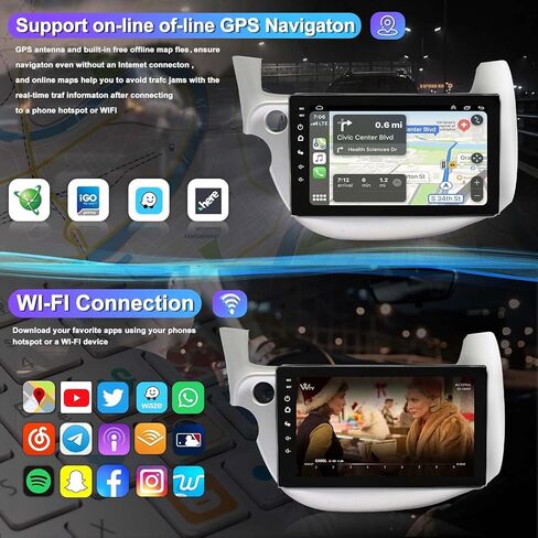 4G+64G Car Radio for Honda Fit 2008-2013 with Wireless Carpaly & Android Auto,10.1 Inch IPS Touch Screen Car Stereo with GPS Navigation/Bluetooth 5.2/FM/Backup Camera/WiFi/SWC/HiFi in Saudi Arabia