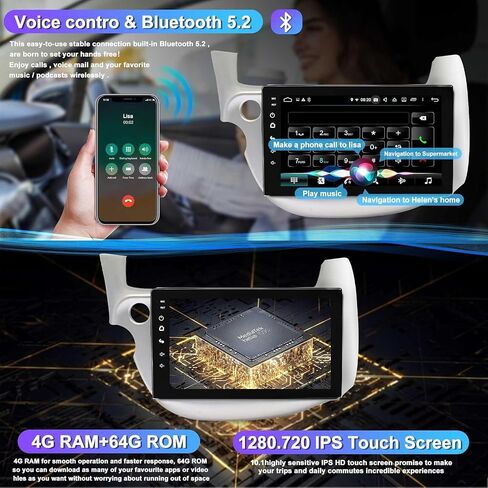 4G+64G Car Radio for Honda Fit 2008-2013 with Wireless Carpaly & Android Auto,10.1 Inch IPS Touch Screen Car Stereo with GPS Navigation/Bluetooth 5.2/FM/Backup Camera/WiFi/SWC/HiFi in Saudi Arabia