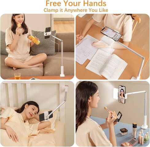Phone Stand for Recording Overhead - Phone Holder for Desk 360° Rotation, Overhead Phone Mount Remote Control Foldable 5 Brightness 3 Color Rechargeable for Tiktok Youtube Filming Live Streaming in Saudi Arabia