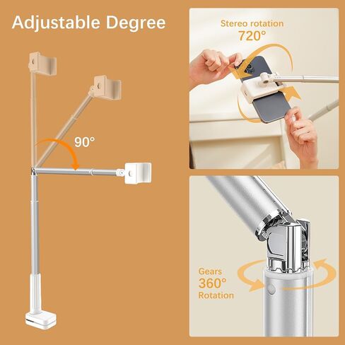 Phone Stand for Recording Overhead - Phone Holder for Desk 360° Rotation, Overhead Phone Mount Remote Control Foldable 5 Brightness 3 Color Rechargeable for Tiktok Youtube Filming Live Streaming in Saudi Arabia