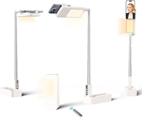 Phone Stand for Recording Overhead - Phone Holder for Desk 360° Rotation, Overhead Phone Mount Remote Control Foldable 5 Brightness 3 Color Rechargeable for Tiktok Youtube Filming Live Streaming in Saudi Arabia