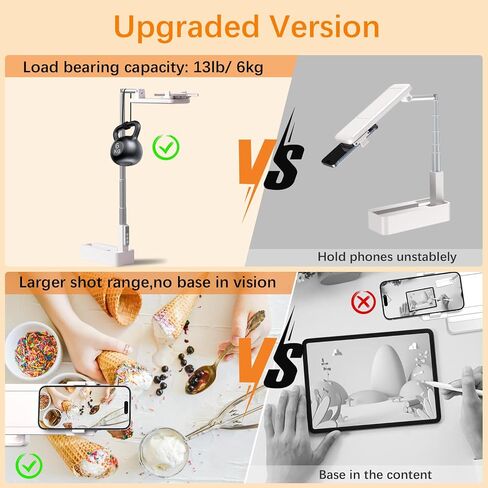 Phone Stand for Recording Overhead - Phone Holder for Desk 360° Rotation, Overhead Phone Mount Remote Control Foldable 5 Brightness 3 Color Rechargeable for Tiktok Youtube Filming Live Streaming in Saudi Arabia
