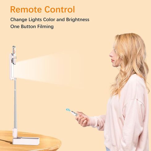 Phone Stand for Recording Overhead - Phone Holder for Desk 360° Rotation, Overhead Phone Mount Remote Control Foldable 5 Brightness 3 Color Rechargeable for Tiktok Youtube Filming Live Streaming in Saudi Arabia
