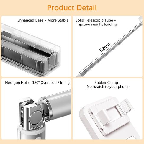 Phone Stand for Recording Overhead - Phone Holder for Desk 360° Rotation, Overhead Phone Mount Remote Control Foldable 5 Brightness 3 Color Rechargeable for Tiktok Youtube Filming Live Streaming in Saudi Arabia