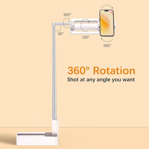 Phone Stand for Recording Overhead - Phone Holder for Desk 360° Rotation, Overhead Phone Mount Remote Control Foldable 5 Brightness 3 Color Rechargeable for Tiktok Youtube Filming Live Streaming in Saudi Arabia
