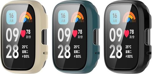 Protective Case Compatible with Redmi Watch 3 Active/Redmi Watch 3 Lite Case Cover, Hard PC Temper Glass Bumper Shell Ultra-Thin Full Cover for Redmi Watch 3 Lite Screen Protector (3*Black) in Saudi Arabia