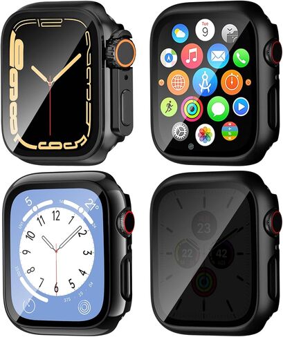 4 Pack Hard PC Case Compatible for Apple Watch Series 4/5/6/SE 40mm with HD Tempered Glass Screen Protector, Full Protective Ultra-Thin Cover, Bumper Set for iWatch 40mm Accessories, Black. in Saudi Arabia
