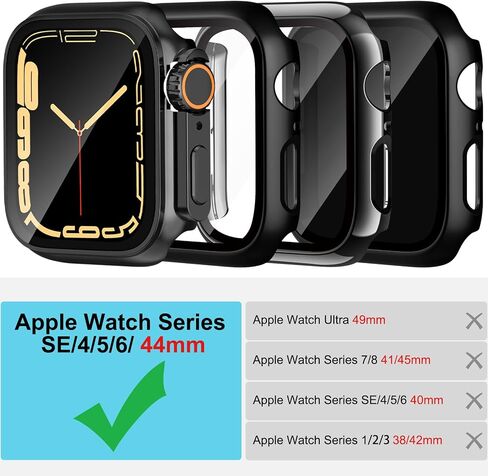 4 Pack Hard PC Case Compatible for Apple Watch Series 4/5/6/SE 40mm with HD Tempered Glass Screen Protector, Full Protective Ultra-Thin Cover, Bumper Set for iWatch 40mm Accessories, Black. in Saudi Arabia