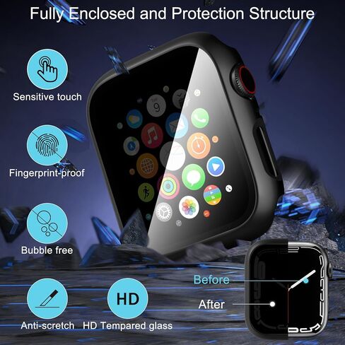 4 Pack Hard PC Case Compatible for Apple Watch Series 4/5/6/SE 40mm with HD Tempered Glass Screen Protector, Full Protective Ultra-Thin Cover, Bumper Set for iWatch 40mm Accessories, Black. in Saudi Arabia