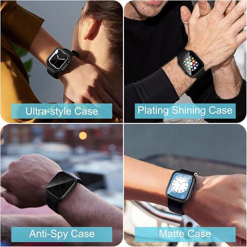 4 Pack Hard PC Case Compatible for Apple Watch Series 4/5/6/SE 40mm with HD Tempered Glass Screen Protector, Full Protective Ultra-Thin Cover, Bumper Set for iWatch 40mm Accessories, Black. in Saudi Arabia
