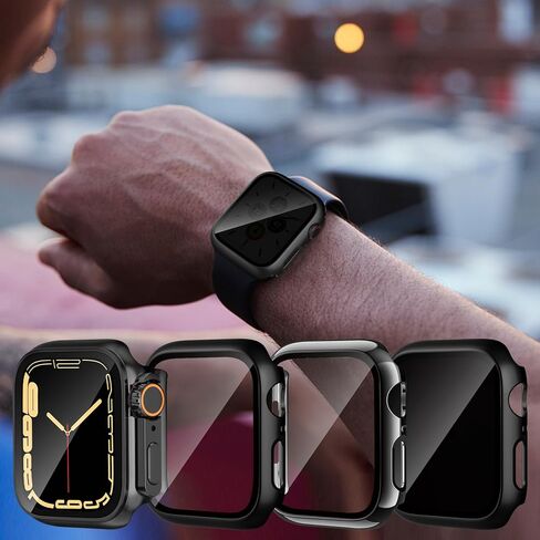 4 Pack Hard PC Case Compatible for Apple Watch Series 4/5/6/SE 40mm with HD Tempered Glass Screen Protector, Full Protective Ultra-Thin Cover, Bumper Set for iWatch 40mm Accessories, Black. in Saudi Arabia